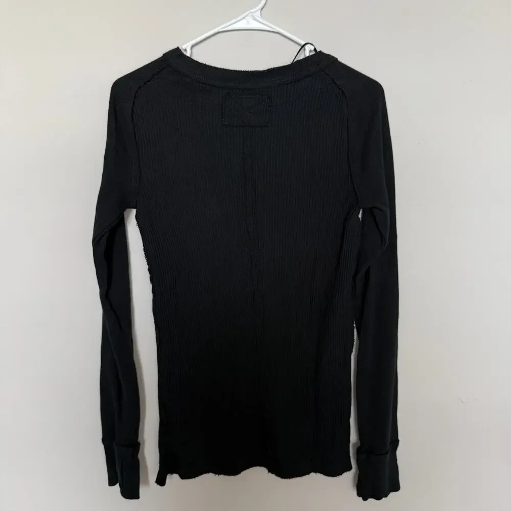 Free People Care Honey B Women Top Small Black Thermal Knit Boho Minimal Granola